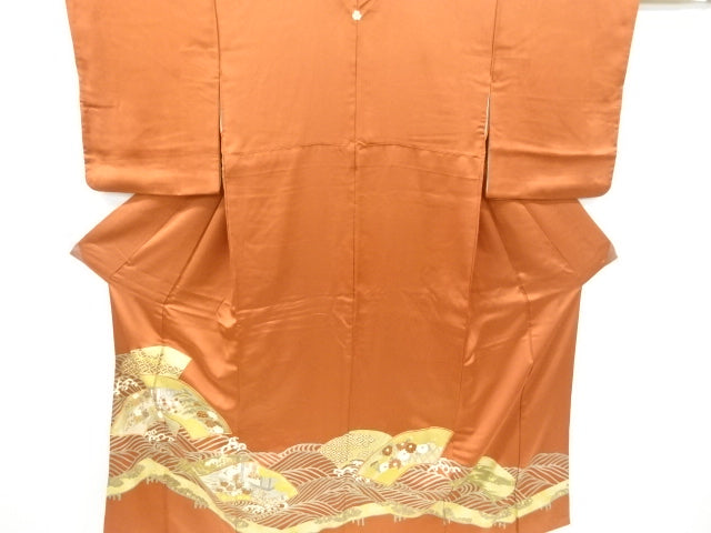 Elegant Brown Silk Tomesode Kimono - Japanese Formal Wear